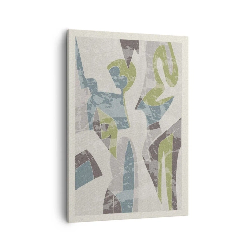 Quadro su tela - Stampe su Tela - Forme astratte in verde e blu su uno sfondo chiaro - 50x70cm - Composizione oltre il vetro - Decorazione murale moderna per soggiorno e camera da letto ARTTOR