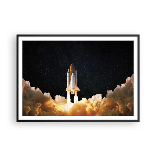 Poster in cornice nera - Un razzo spaziale che decolla contro il cielo stellato - 100x70cm - Ad astra! - Decorazione murale moderna per soggiorno e camera da letto ARTTOR