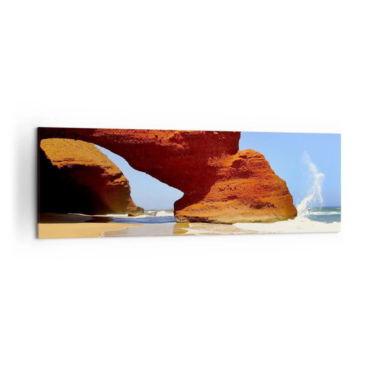 Quadro su tela - Stampe su Tela - Un arco di roccia naturale su una spiaggia con cielo azzurro e onde - 160x50cm - Migliaia di anni di acqua e vento - Decorazione murale moderna per soggiorno e camera da letto ARTTOR