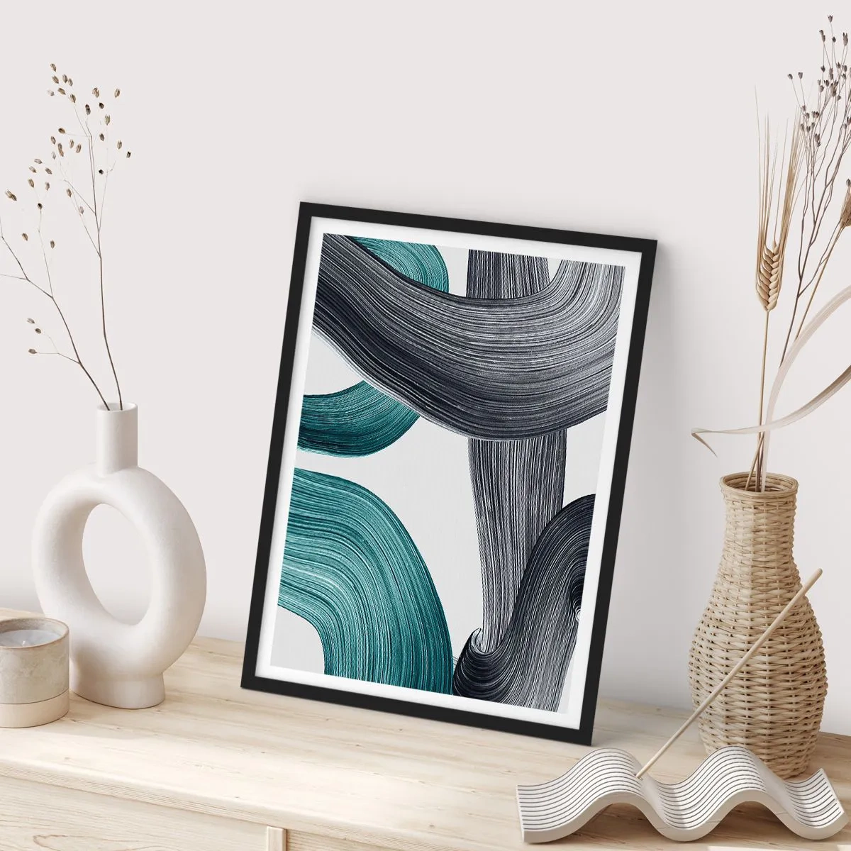 Poster in cornice nera - Tracce smeraldo e nero - 70x100 cm