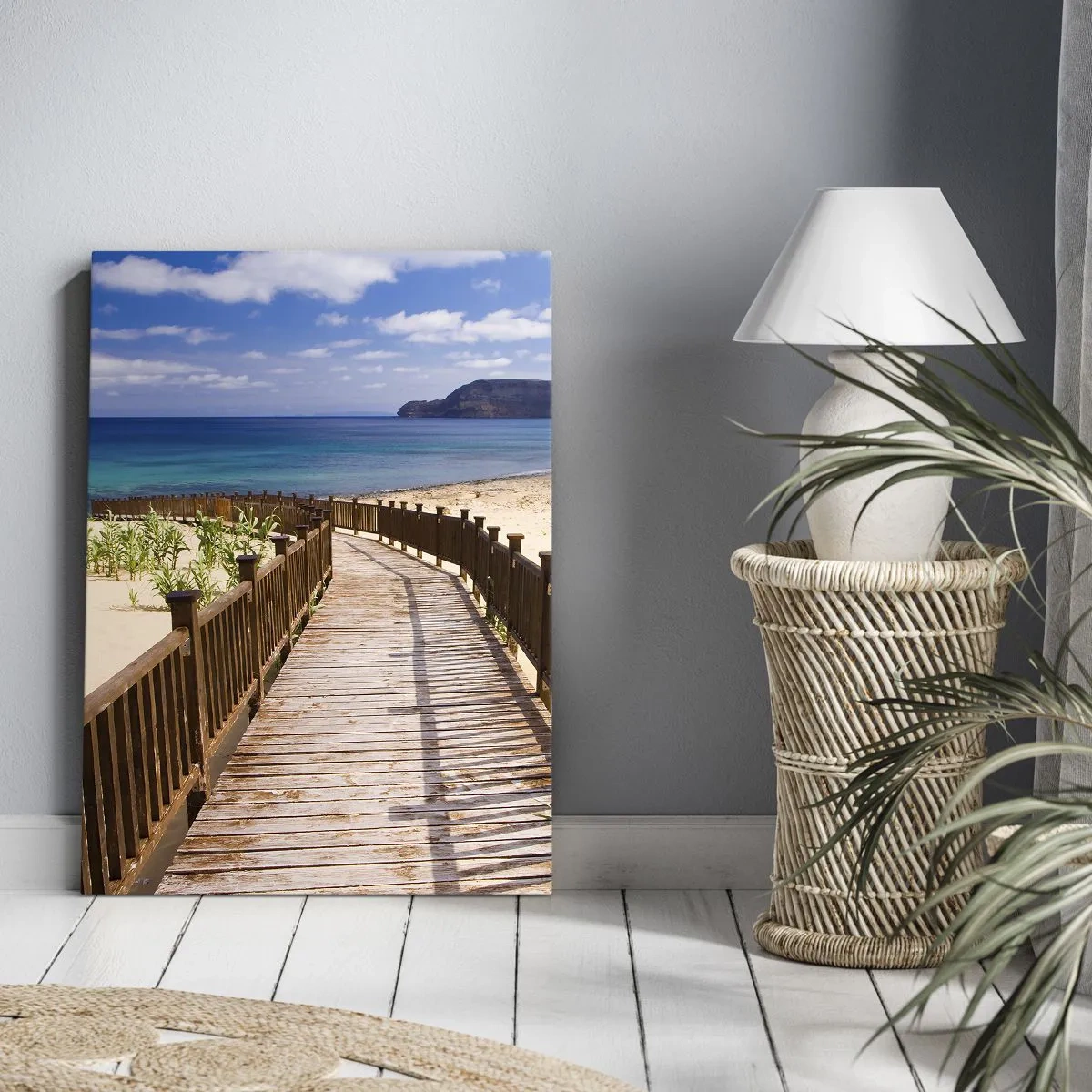 Quadro su tela - Stampe su Tela - Sentiero in legno che conduce alla spiaggia con vista sull'oceano - 70x100cm - Portami alle isole fortunate - Decorazione murale moderna per soggiorno e camera da letto ARTTOR
