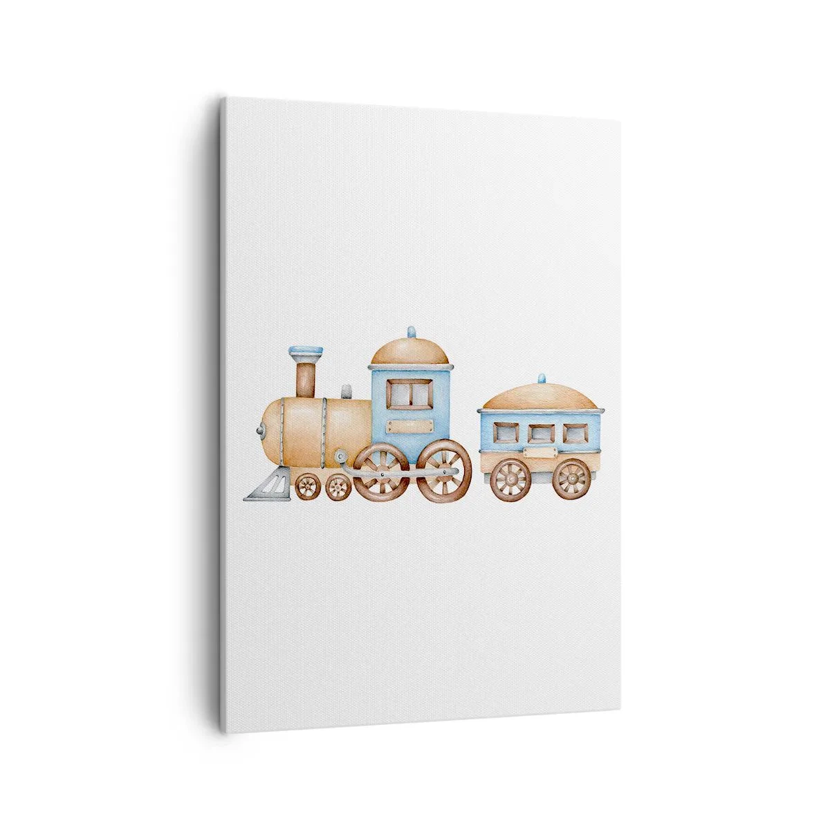 Quadro su tela - Stampe su Tela - Disegno di un treno in tonalità pastello su sfondo bianco - 50x70cm - Fermo alla stazione... - Decorazione murale moderna per soggiorno e camera da letto ARTTOR