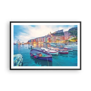 Poster in cornice nera - Sera colorata nel porto - 91x61 cm