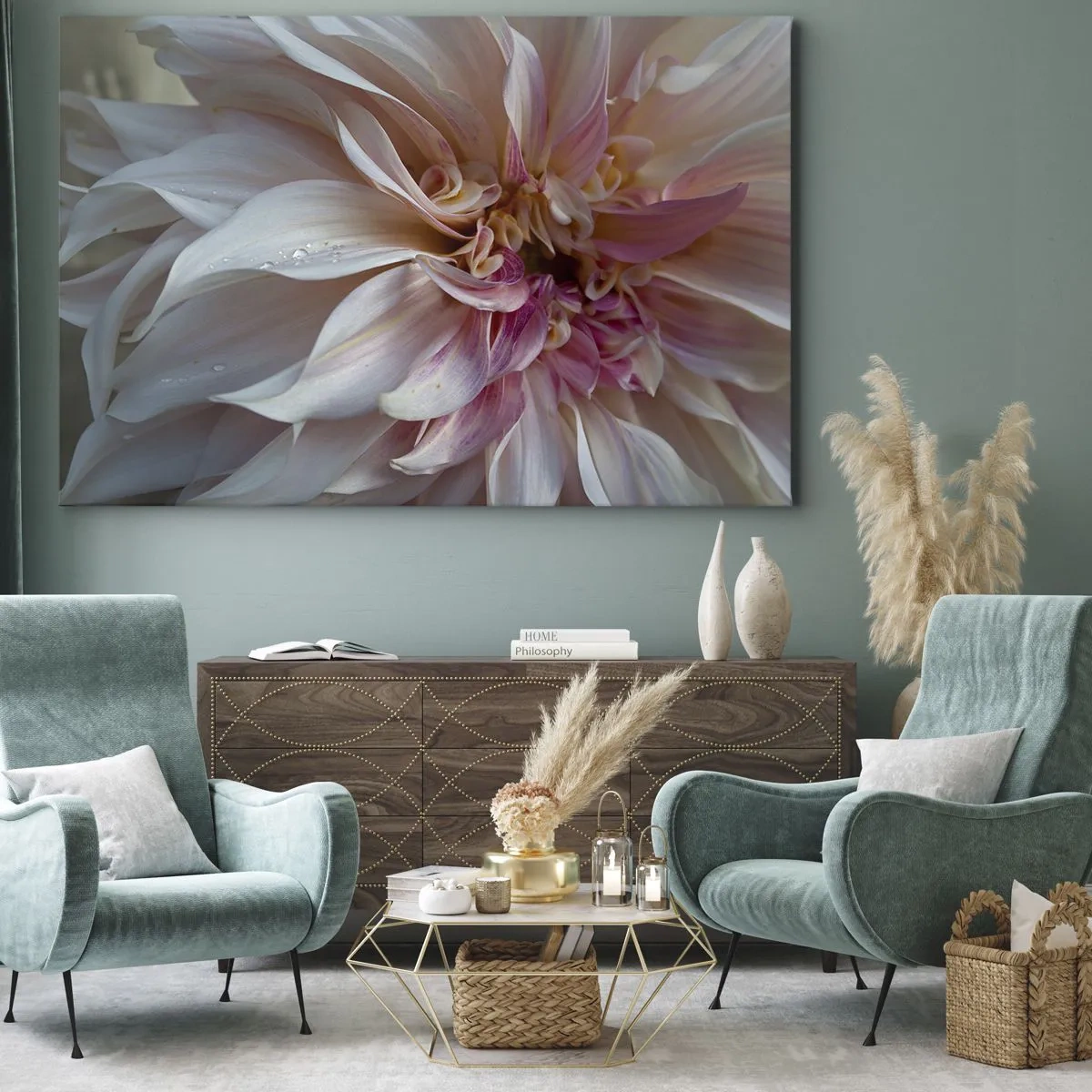 Quadro su tela - Stampe su Tela - Primo piano di delicati petali di fiori rosa con gocce d'acqua - 70x50cm - Freschezza in fiore - Decorazione murale moderna per soggiorno e camera da letto ARTTOR