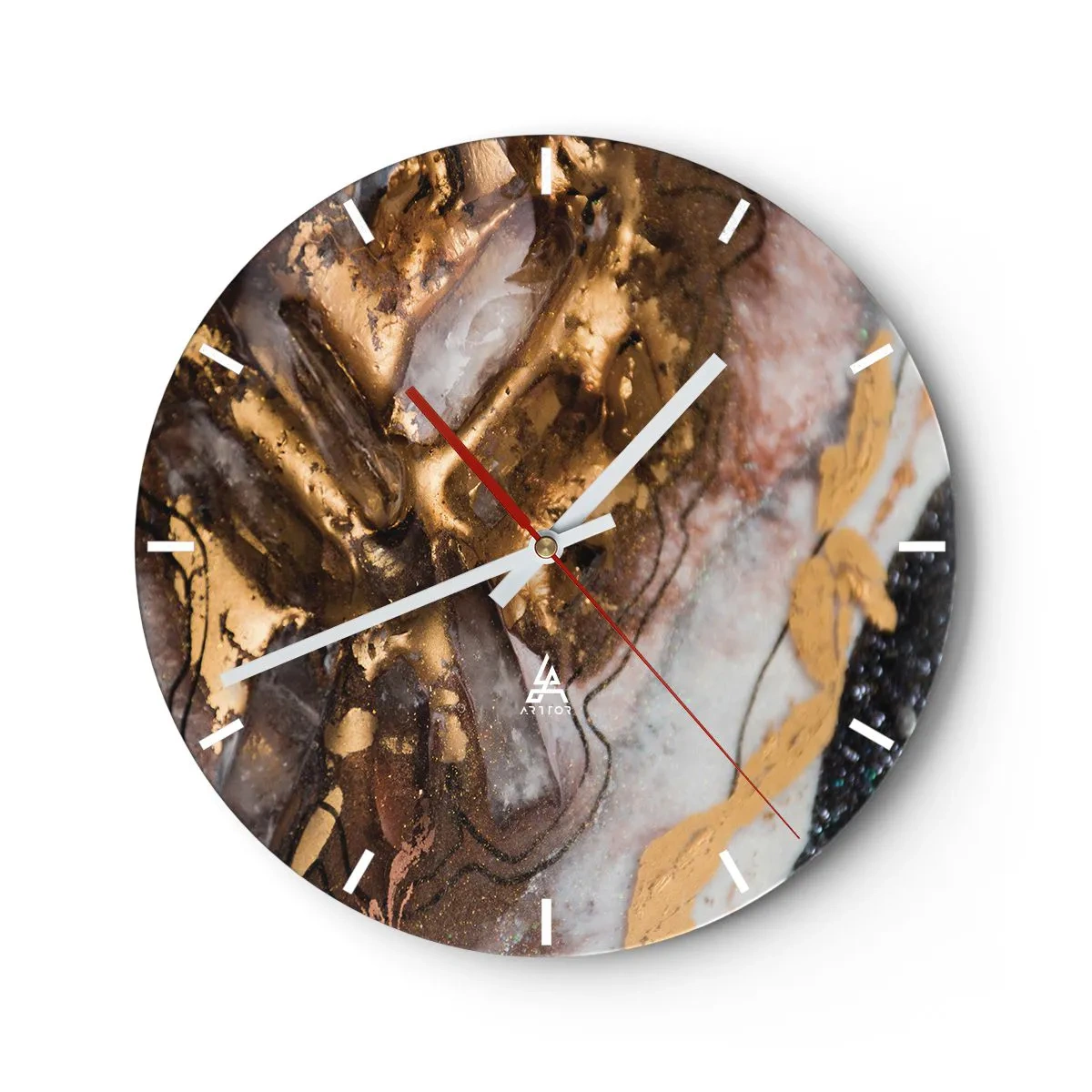 Orologio da parete - Orologio in Vetro - Composizione astratta con texture oro e minerali - 30x30cm - L'elemento della terra - Decorazione murale moderna per soggiorno, cucina e camera da letto ARTTOR