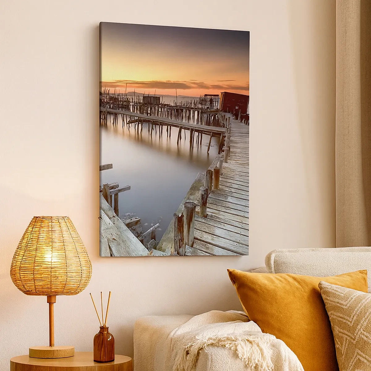 Quadro su tela - Stampe su Tela - Pontili in legno su acque calme al tramonto - 50x70cm - Autentico, non una finzione turistica - Decorazione murale moderna per soggiorno e camera da letto ARTTOR