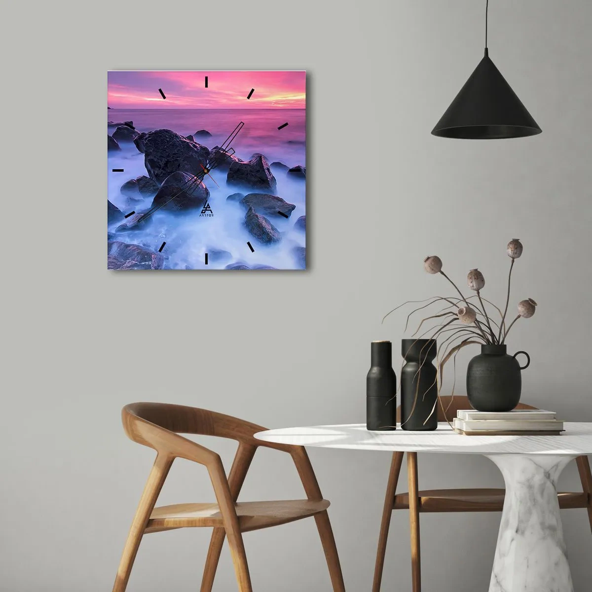 Orologio da parete - Orologio in Vetro - Nascita nella luce e nella nebbia - 40x40 cm