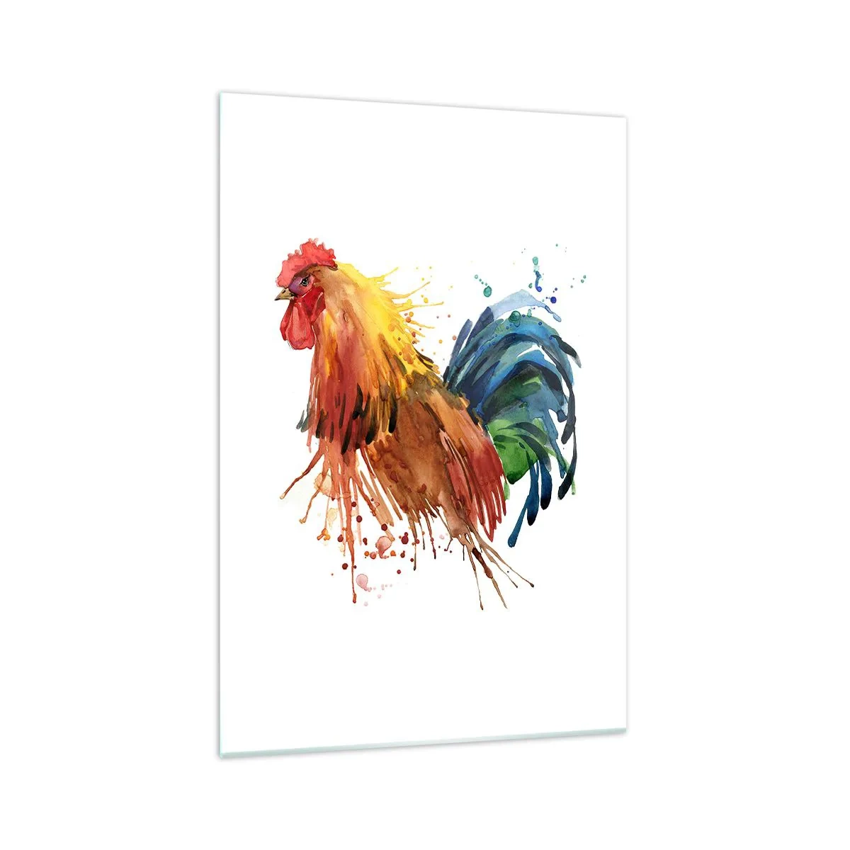 Quadro su vetro - Gallo colorato in stile acquerello - 70x100cm - Abito reale, orgoglio reale - Decorazione murale moderna per soggiorno e camera da letto ARTTOR