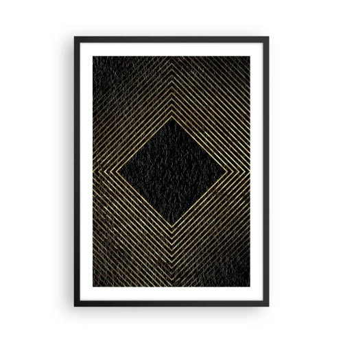 Poster in cornice nera - Linee geometriche dorate su sfondo nero - 50x70cm - Geometria in stile glamour - Decorazione murale moderna per soggiorno e camera da letto ARTTOR