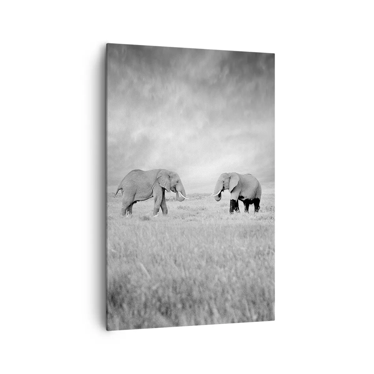 Quadro su tela - Stampe su Tela - Due elefanti sullo sfondo della savana africana - 80x120cm - Grigio è bello - Decorazione murale moderna per soggiorno e camera da letto ARTTOR