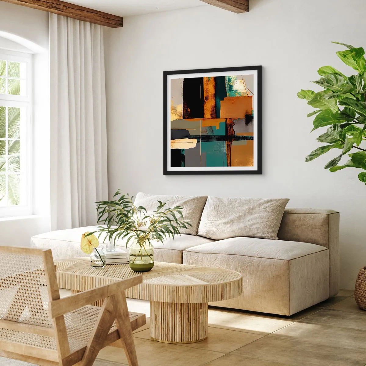 Poster in cornice nera - Astrazione: luci e ombre - 30x30 cm