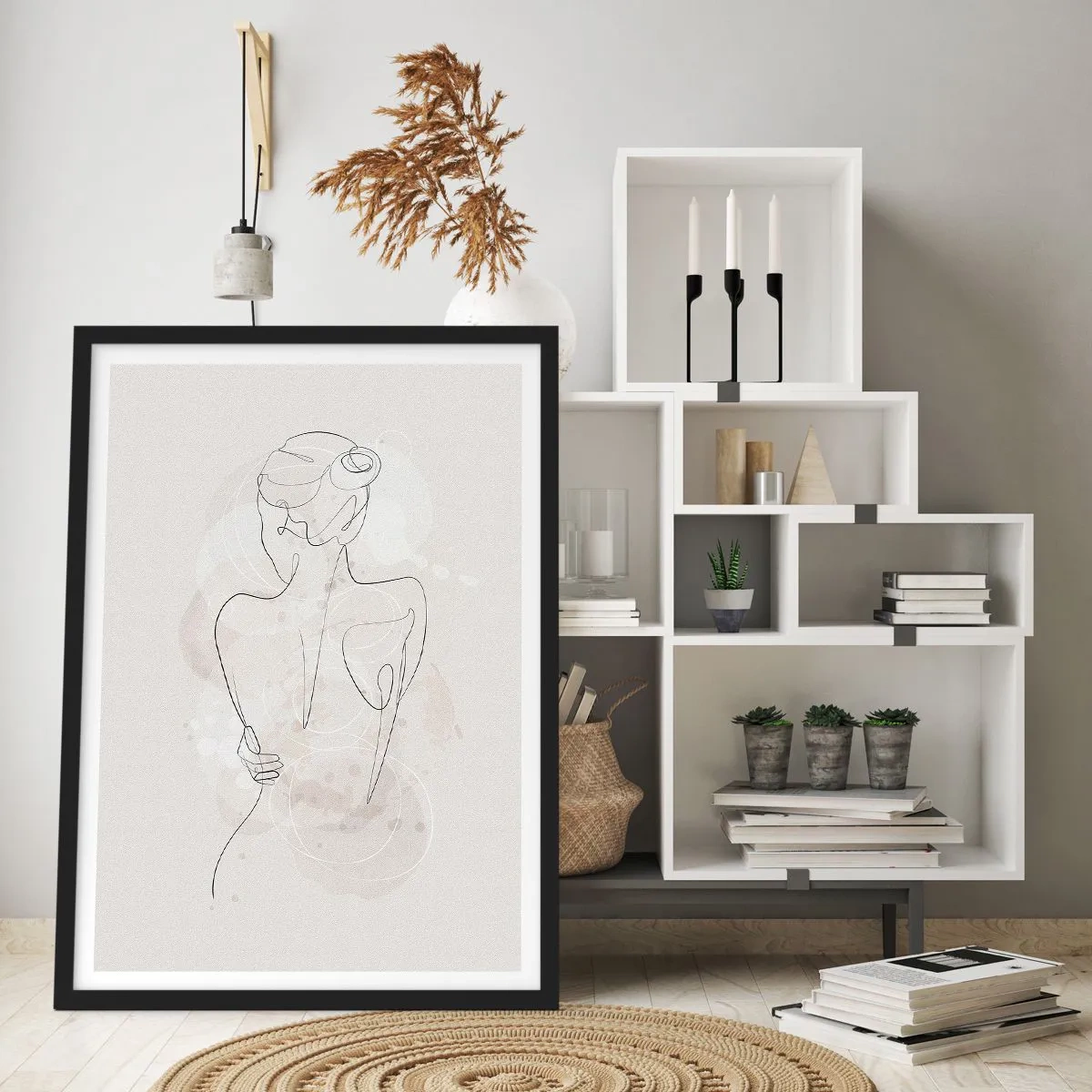 Poster in cornice nera - Una delicata silhouette femminile in una linea continua - 50x70cm - Come uno strumento delicato - Decorazione murale moderna per soggiorno e camera da letto ARTTOR