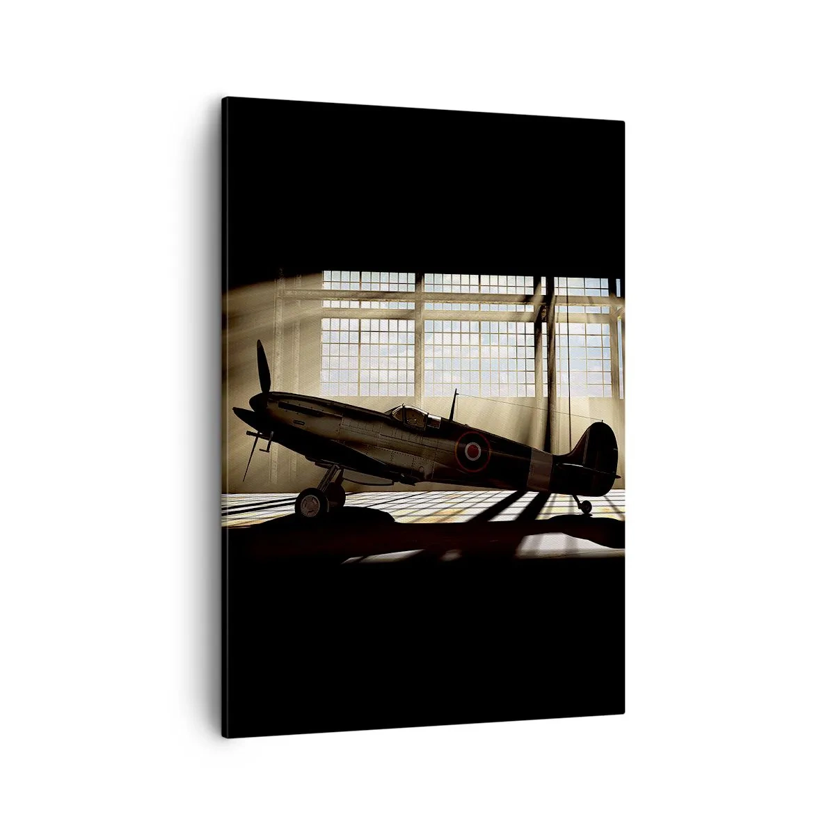 Quadro su tela - Stampe su Tela - Un aereo storico in un hangar illuminato dalla luce del sole - 50x70cm - Il riposo del guerriero - Decorazione murale moderna per soggiorno e camera da letto ARTTOR