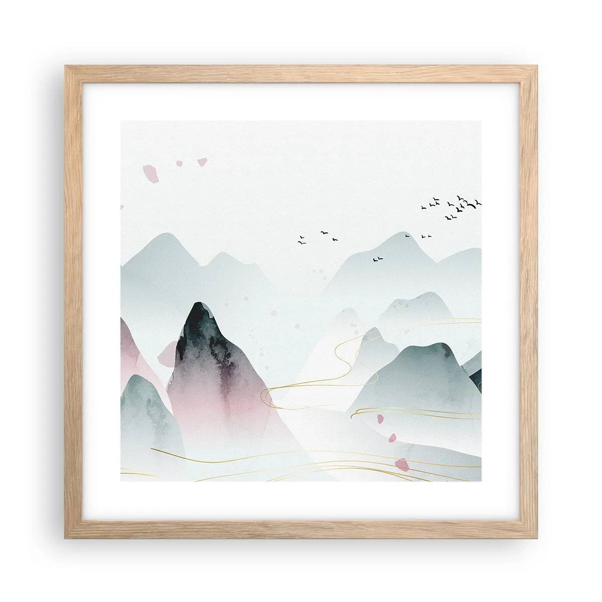 Poster in cornice rovere chiaro - Oltre le cime - 40x40 cm