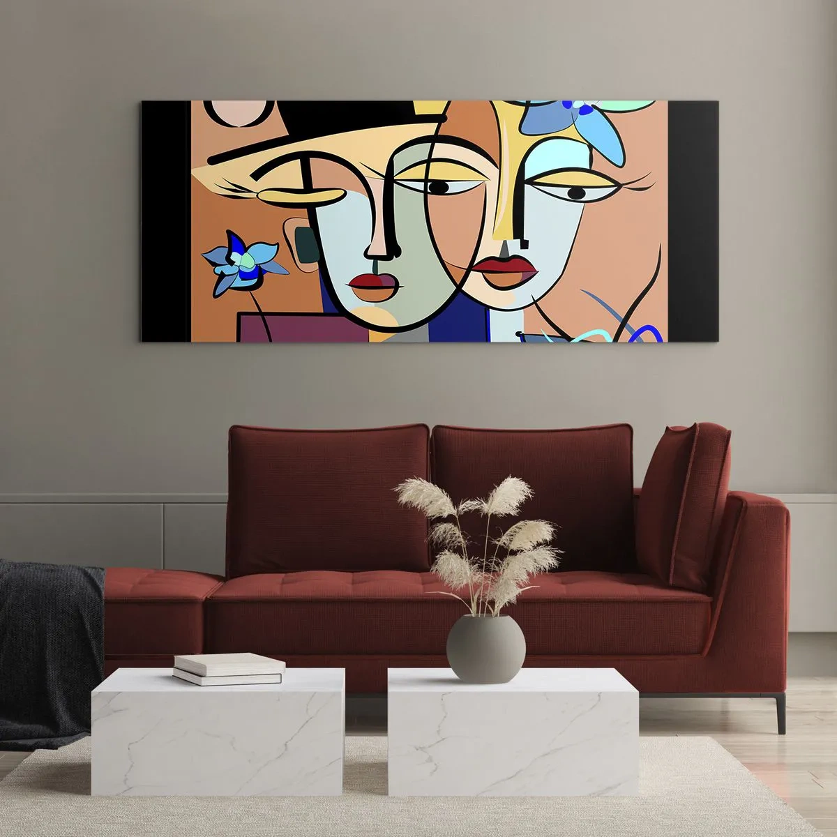 Quadro su vetro - Appuntamento in stile Picasso - 100x40 cm