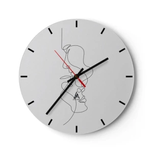 Orologio da parete - Orologio in Vetro - Contorni minimalisti del viso in linee nere su sfondo bianco - 30x30cm - Il calore dei desideri malinconici - Decorazione murale moderna per soggiorno, cucina e camera da letto ARTTOR