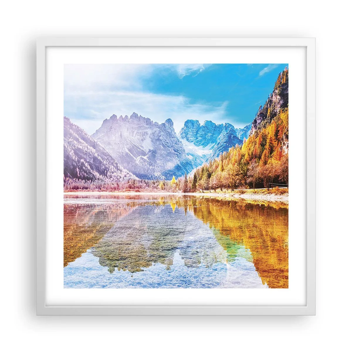 Poster in cornice bianca - E nei monti è già autunno - 50x50 cm