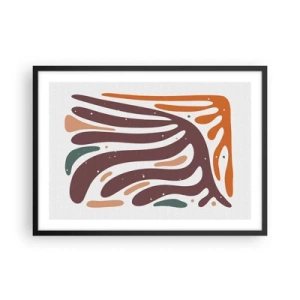 Poster in cornice nera - Motivo organico con linee luminose in tonalità calde - 70x50cm - Composizione organica raggiante - Decorazione murale moderna per soggiorno e camera da letto ARTTOR