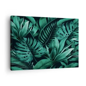 Quadro su tela - Stampe su Tela - Foglie tropicali in tonalità di verde intenso - 70x50cm - Dal profondo del verde tropicale - Decorazione murale moderna per soggiorno e camera da letto ARTTOR