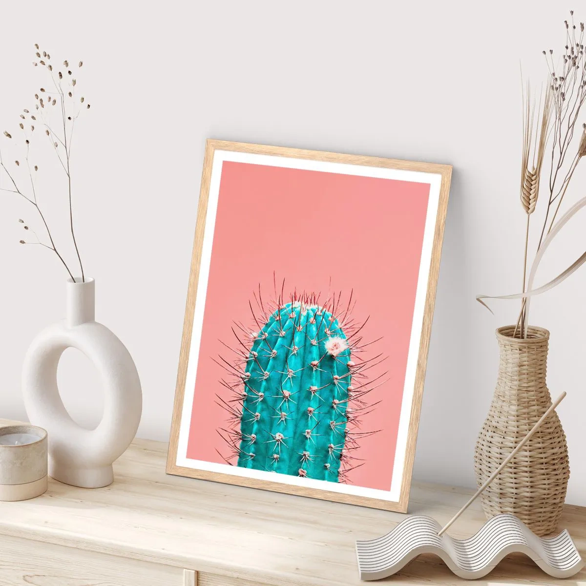 Poster in cornice rovere chiaro - Stai attento - 70x100 cm