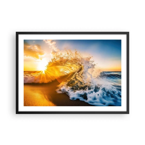 Poster in cornice nera - Un'onda dorata sullo sfondo del sole al tramonto - 70x50cm - Gioco sulla sabbia - Decorazione murale moderna per soggiorno e camera da letto ARTTOR