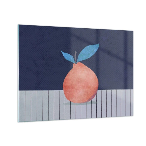 Quadro su vetro - Un frutto dalla forma astratta contro una composizione geometrica - 70x50cm - Convessità e piano - Decorazione murale moderna per soggiorno e camera da letto ARTTOR