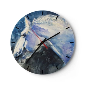 Orologio da parete - Orologio in Vetro - Ritratto artistico di un cavallo nei toni del blu e del bianco - 30x30cm - Ritratto in luce blu - Decorazione murale moderna per soggiorno, cucina e camera da letto ARTTOR