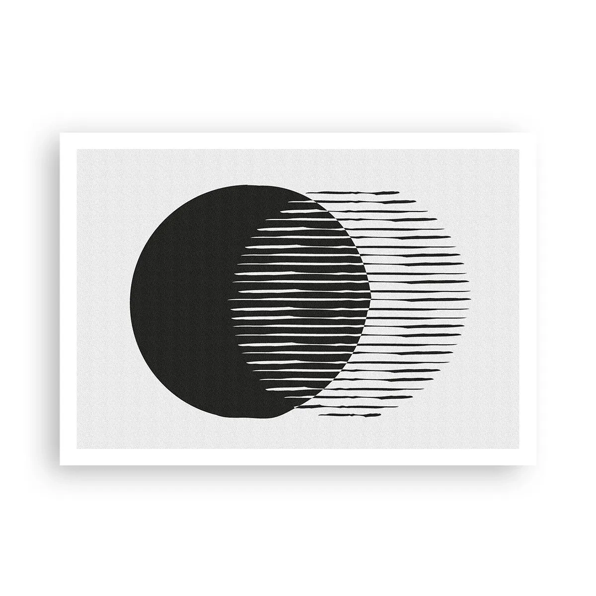 Poster - Due cerchi sovrapposti con linee bianche e nere - 100x70cm - Il suo alter ego - Decorazione murale moderna per soggiorno e camera da letto ARTTOR