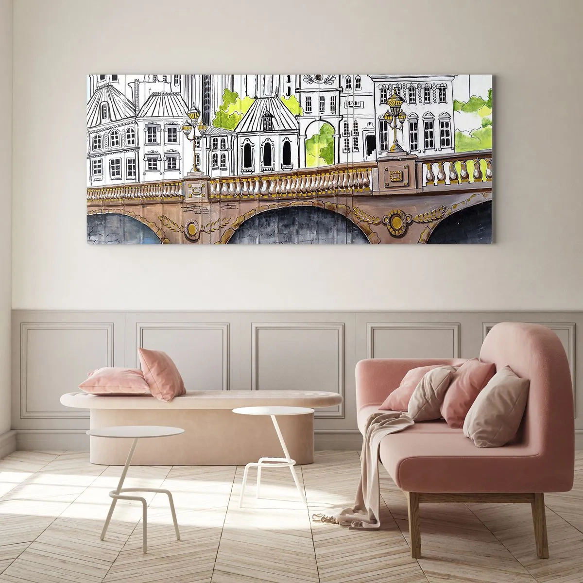 Quadro su vetro - Una città come dipinta - 100x40 cm