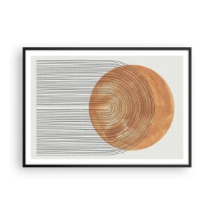 Poster in cornice nera - Composizione geometrica con cerchi e linee dai colori caldi. - 100x70cm - Composizione solare - Decorazione murale moderna per soggiorno e camera da letto ARTTOR