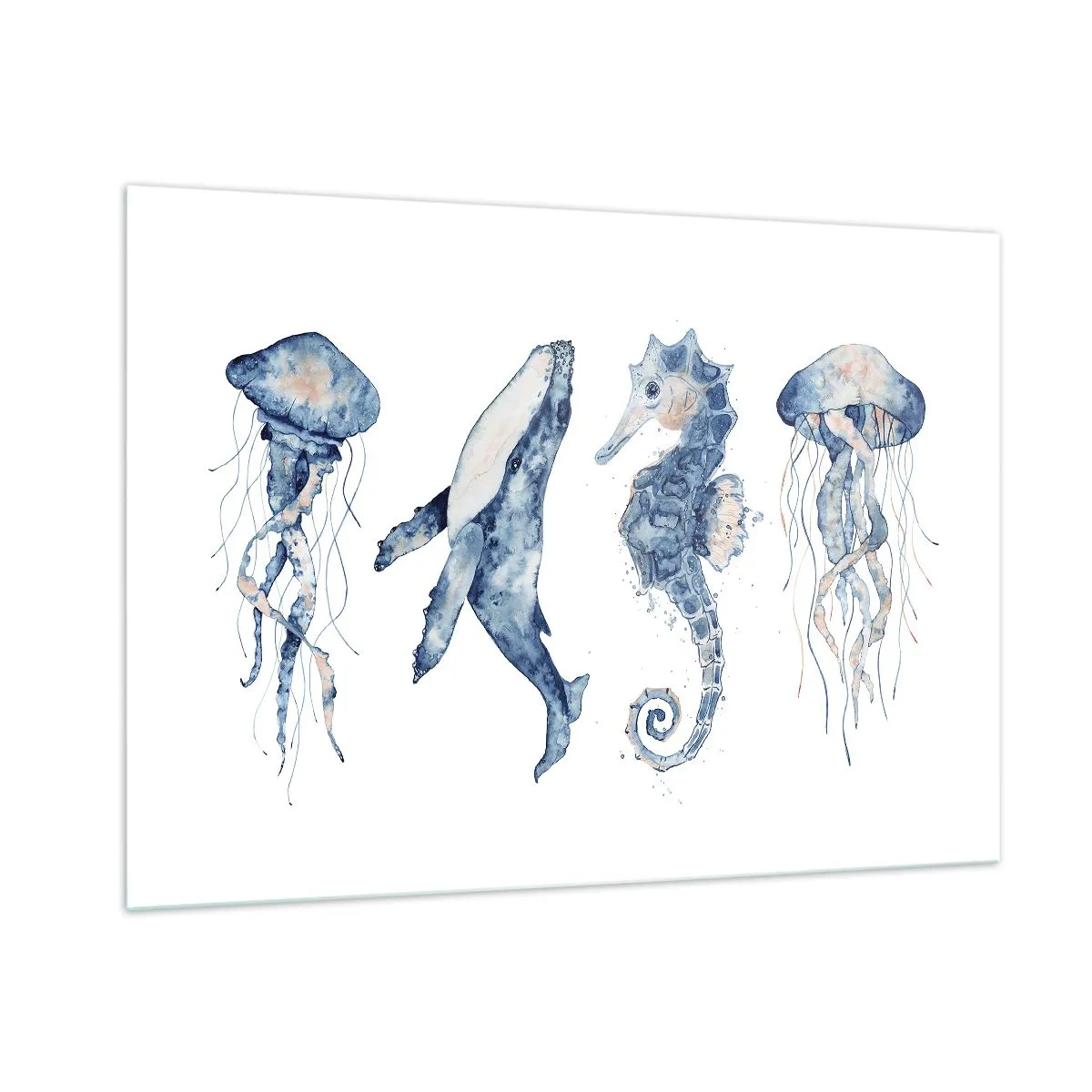 Quadro su vetro - Creature marine in un delicato stile acquerello - 100x70cm - Meraviglie del mare - Decorazione murale moderna per soggiorno e camera da letto ARTTOR