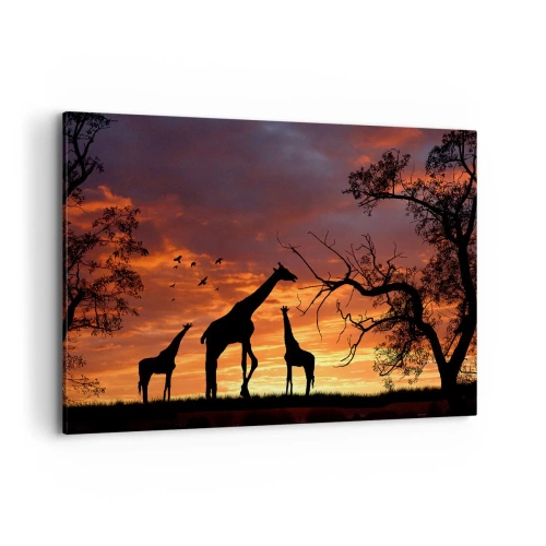 Quadro su tela - Stampe su Tela - Sagome di giraffe sullo sfondo del tramonto africano - 100x70cm - Piccola cena tra amici - Decorazione murale moderna per soggiorno e camera da letto ARTTOR