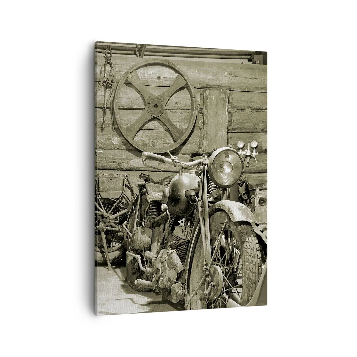 Quadro su tela - Stampe su Tela - Officina retrò con motociclette e attrezzi - 50x70cm - Nel capanno di zio Alfredo - Decorazione murale moderna per soggiorno e camera da letto ARTTOR