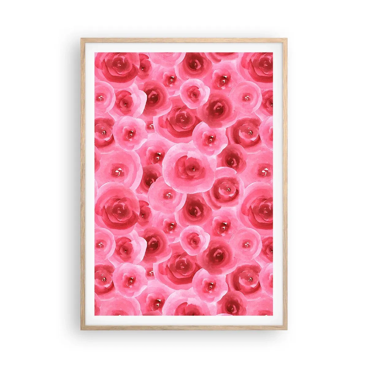 Poster in cornice rovere chiaro - Rose in alto e in basso - 70x100 cm