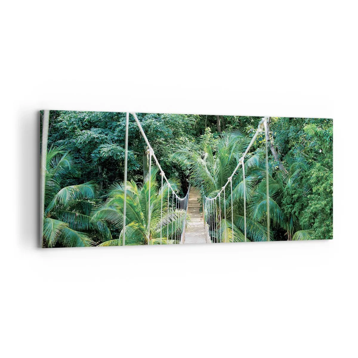 Quadro su tela - Stampe su Tela - Un ponte sospeso in una giungla tropicale piena di verde - 120x50cm - Welcome to the jungle! - Decorazione murale moderna per soggiorno e camera da letto ARTTOR