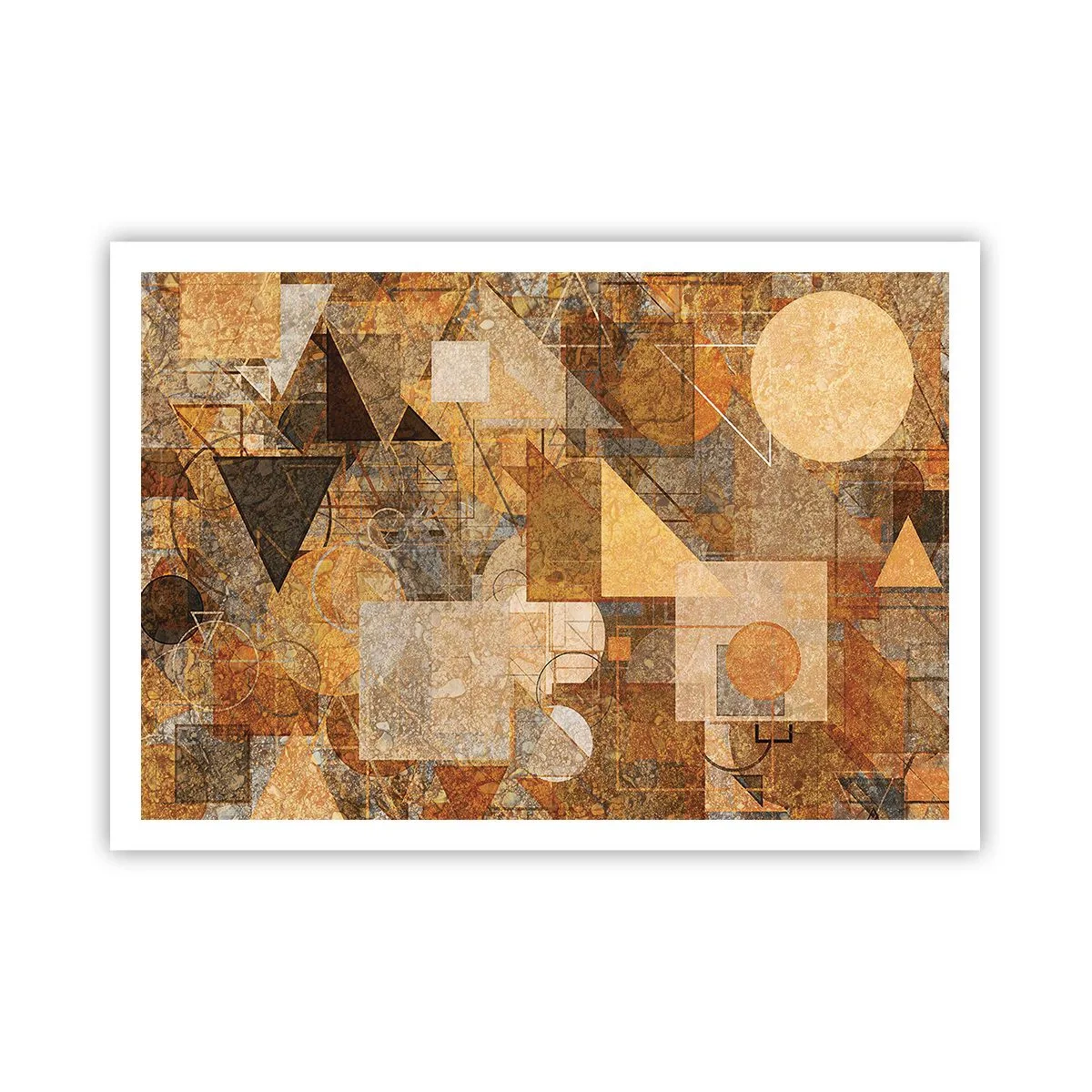 Poster - Figure geometriche astratte in tonalità calde - 100x70cm - Studio cubista in marrone - Decorazione murale moderna per soggiorno e camera da letto ARTTOR