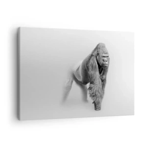 Quadro su tela - Stampe su Tela - Gorilla in toni monocromatici su sfondo bianco - 70x50cm - Sicuro della propria forza - Decorazione murale moderna per soggiorno e camera da letto ARTTOR