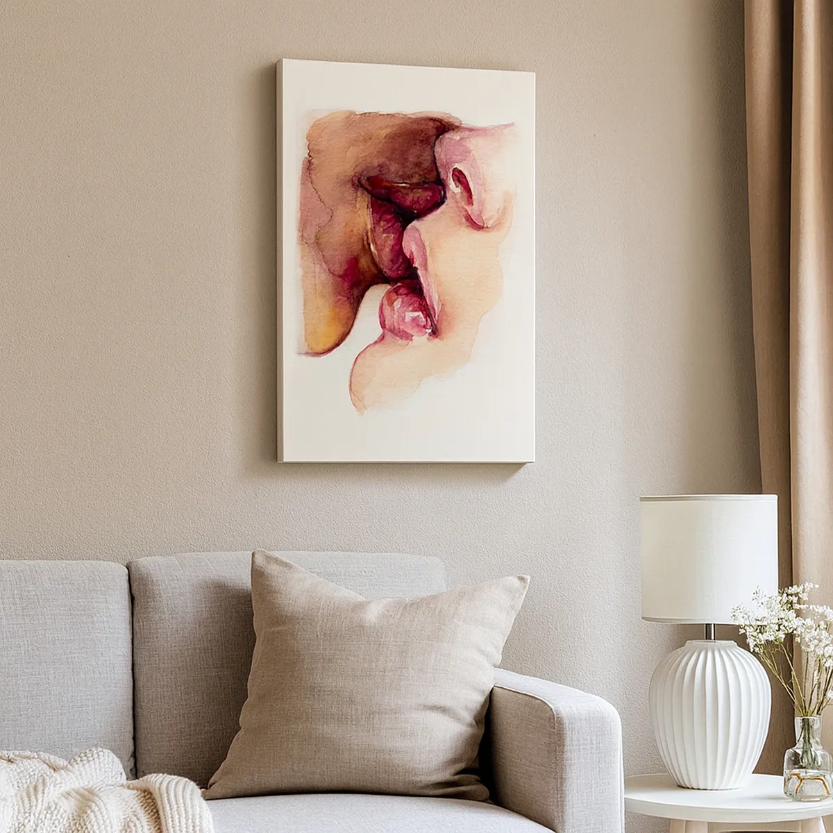 Quadro su tela - Stampe su Tela - Un dipinto ad acquerello raffigurante un primo piano di un volto - 50x70cm - Come notte e giorno, terra e cielo - Decorazione murale moderna per soggiorno e camera da letto ARTTOR