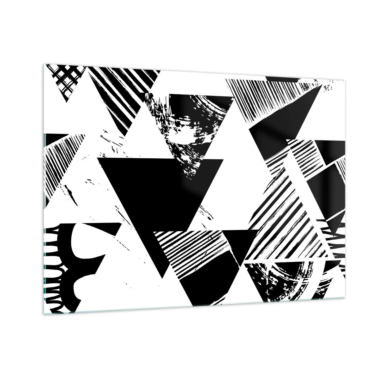 Quadro su vetro - Motivi geometrici in bianco e nero con motivi triangolari - 100x70cm - Pioggia di triangoli - Decorazione murale moderna per soggiorno e camera da letto ARTTOR