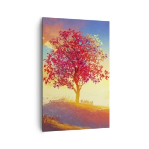 Quadro su tela - Stampe su Tela - Una figura su una collina accanto a un albero colorato alla luce del sole al tramonto - 80x120cm - Pellegrino alla meta - Decorazione murale moderna per soggiorno e camera da letto ARTTOR