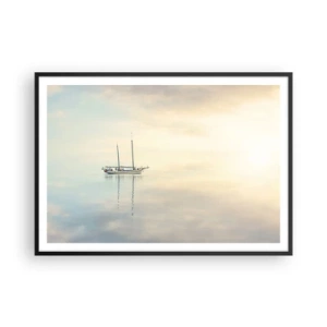 Poster in cornice nera - Una barca su un mare calmo in una luce soffusa - 100x70cm - Silenzio in mare - Decorazione murale moderna per soggiorno e camera da letto ARTTOR
