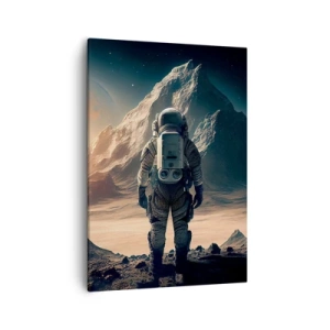 Quadro su tela - Stampe su Tela - Astronauta sullo sfondo di maestose montagne - 50x70cm - Nuova sfida - Decorazione murale moderna per soggiorno e camera da letto ARTTOR