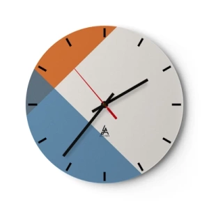 Orologio da parete - Orologio in Vetro - Motivi geometrici astratti nei toni terrosi e blu - 30x30cm - Ad angolo... - Decorazione murale moderna per soggiorno, cucina e camera da letto ARTTOR