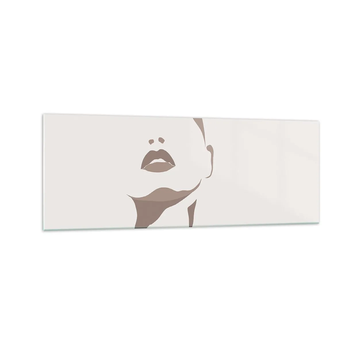 Quadro su vetro - Contorno minimalista del viso di una donna in delicati toni beige - 140x50cm - Fatta di luce e ombra - Decorazione murale moderna per soggiorno e camera da letto ARTTOR
