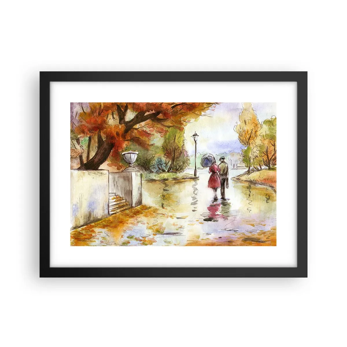 Poster in cornice nera - Autunno romantico nel parco - 40x30 cm