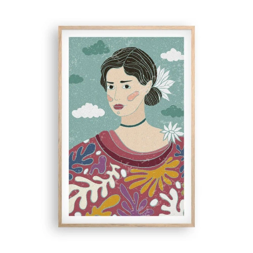 Poster in cornice rovere chiaro - Con la malinconia nello sguardo - 61x91 cm