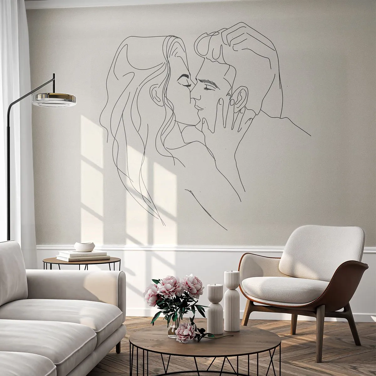 Fotomurali Standard Eco - Intrecciati dal sentimento - Grafica, Coppia innamorata, Bacio - 200x140 cm