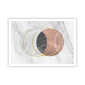 Poster - Composizione geometrica astratta con cerchi e dettagli metallici - 100x70cm - La musica delle sfere - Decorazione murale moderna per soggiorno e camera da letto ARTTOR