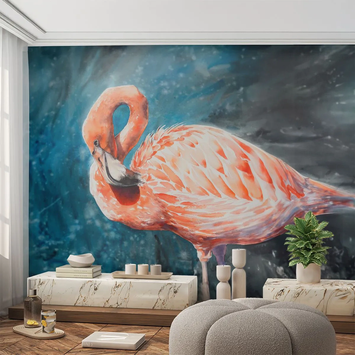Fotomurali Autoadesivo Deluxe Sticker - Naturalmente decorativo  - Fenicottero, Uccello, Natura - 400x280 cm