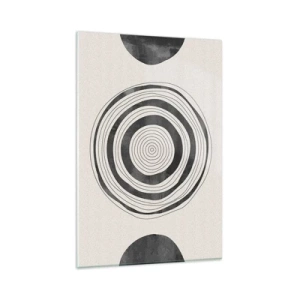Quadro su vetro - Cerchi minimalisti in bianco e nero su uno sfondo chiaro - 80x120cm - Conta ciò che sta in mezzo - Decorazione murale moderna per soggiorno e camera da letto ARTTOR